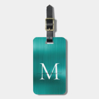 Turquoise Aqua Vert brossé métallique Script Monog