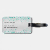 Étiquette À Bagage Turquoise argent parties scintillant mer vert nom (Dos horizontal)