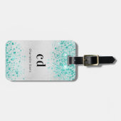 Étiquette À Bagage Turquoise argent parties scintillant mer vert nom  (Devant horizontal)