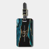 Étiquette À Bagage Turquoise Black & Gold Agate, do-it-yourself Nom M (Devant Vertical)