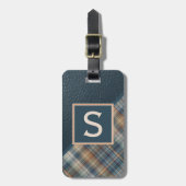 Étiquette À Bagage Turquoise Bleu foncé Brown Classé Simple Plaid Mot (Devant Vertical)
