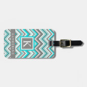 Étiquette À Bagage Turquoise bleu gris vert blanc Motif Chevron (Devant horizontal)
