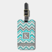 Étiquette À Bagage Turquoise bleu gris vert blanc Motif Chevron (Devant Vertical)