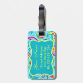 Étiquette À Bagage Turquoise bleu moderne Motif Paisley Monogramme (Dos Vertical)