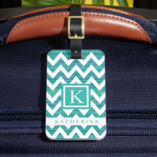 Étiquette À Bagage Turquoise bleu Turquoise vert blanc Motif Chevron