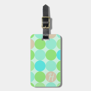 Étiquette À Bagage Turquoise Bleu Vert & Cercles Orange Monogramme
