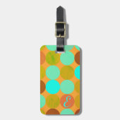 Étiquette À Bagage Turquoise Bleu Vert & Cercles Orange Monogramme (Devant Vertical)