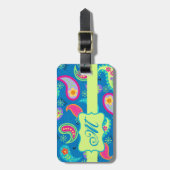 Étiquette À Bagage Turquoise bleu vert moderne Motif Paisley (Devant Vertical)