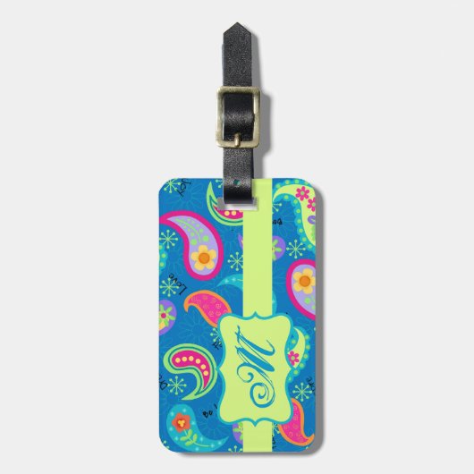 Étiquette À Bagage Turquoise bleu vert moderne Motif Paisley (Devant Vertical)