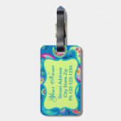Étiquette À Bagage Turquoise bleu vert moderne Motif Paisley (Dos Vertical)