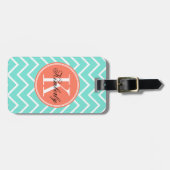 Étiquette À Bagage Turquoise Chevron avec le monogramme orange (Devant horizontal)