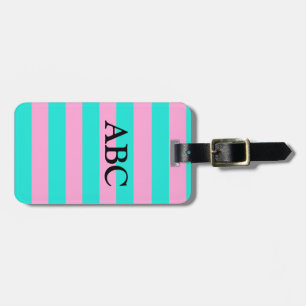 Étiquette À Bagage Turquoise classique et Motif rayé rose