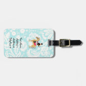 Étiquette À Bagage Turquoise Damask Equestrian (Devant horizontal)