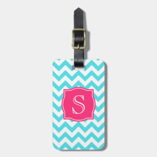 Étiquette À Bagage Turquoise de zigzag et monogramme fait sur