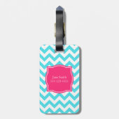 Étiquette À Bagage Turquoise de zigzag et monogramme fait sur (Dos Vertical)