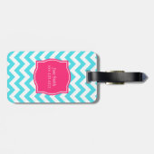 Étiquette À Bagage Turquoise de zigzag et monogramme fait sur (Dos horizontal)