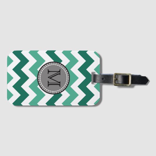 Étiquette À Bagage Turquoise et Mint Chevron Zigzag Monogram (Devant Horizontal)