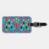 Étiquette À Bagage Turquoise et motif rose de cube (Devant horizontal)