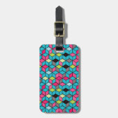 Étiquette À Bagage Turquoise et motif rose de cube (Devant Vertical)