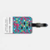 Étiquette À Bagage Turquoise et motif rose de cube (Dos horizontal)