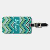 Étiquette À Bagage Turquoise et vert Huge Chevron Motif Nom personnal (Devant horizontal)