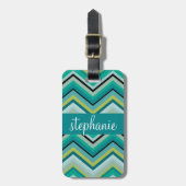 Étiquette À Bagage Turquoise et vert Huge Chevron Motif Nom personnal (Devant Vertical)
