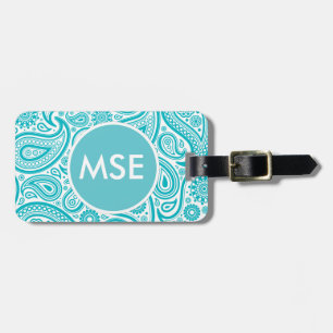 Étiquette À Bagage Turquoise Floral Paisley Monogram Motif