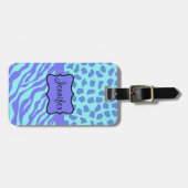 Étiquette À Bagage Turquoise & Lavender Zebra & Cheetah Customisé (Devant horizontal)