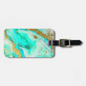 Étiquette À Bagage Turquoise Turquoise Encre d'alcool Faux Or Personn (Devant horizontal)