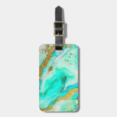 Étiquette À Bagage Turquoise Turquoise Encre d'alcool Faux Or Personn (Devant Vertical)