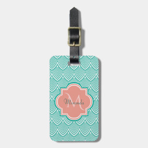 Étiquette À Bagage Turquoise Vert Art Déco Poissons Écailles Rose Mon