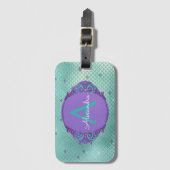 Étiquette À Bagage Turquoise vert et mauve Étalons de sirène Monogram (Devant Vertical)