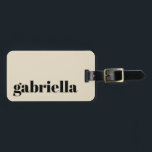 Étiquette À Bagage Typographie en gras noir et beige Nom personnalisé<br><div class="desc">Audacieuse Typographie moderne Nom personnalisé Bagage Balise en noir et beige</div>
