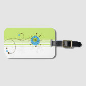 Étiquette À Bagage Typographie moderne simple à fleurs verte (Devant Horizontal)