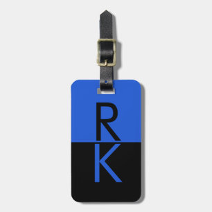 Étiquette À Bagage Typographie Monogramme moderne Bleu Noir Personnal