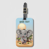 Étiquette À Bagage Un bébé éléphant qui sonne heureux dans la savane (Devant Vertical)