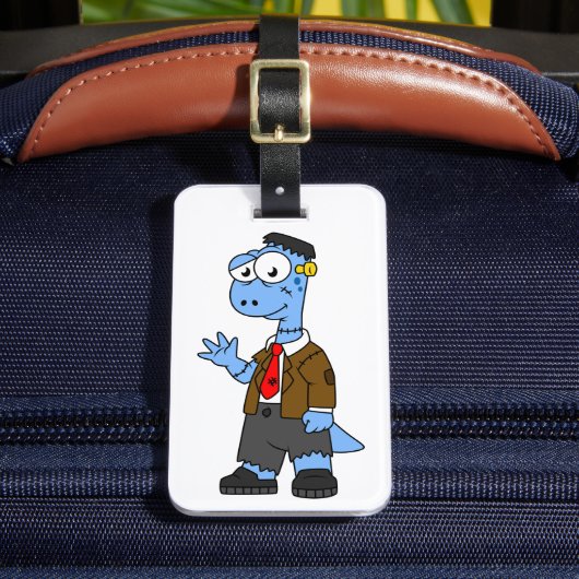 Étiquette À Bagage Un Brontosaur Dessiné, Habillé Comme Frankenstein. (Insitu Rectoal 2)