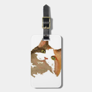 Étiquette À Bagage Un chat Calico Vert Portrait Artistique