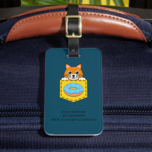Étiquette À Bagage Un chat qui regarde et un donut bleu Personnalis