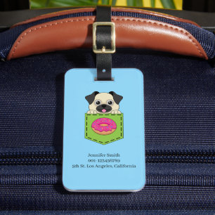Étiquette À Bagage Un chien mignon qui regarde et un beignet à la fra