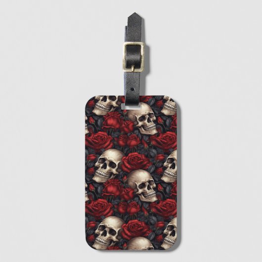 Étiquette À Bagage Un crâne et une série Rose 10 (Devant Vertical)