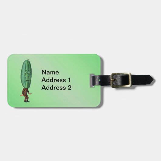 Étiquette À Bagage Un Imaginaire amusant Pickle Tête Verte Homme en c (Devant horizontal)