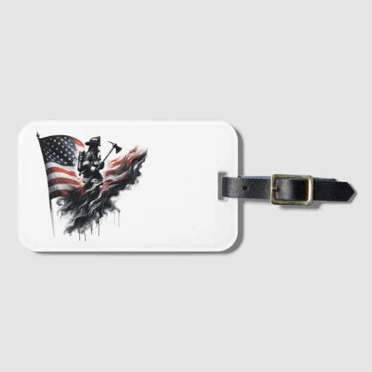 Étiquette À Bagage Un pompier américain.Drapeau des Etats-Unis. (Devant Horizontal)