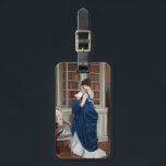 Étiquette À Bagage Une femme en bleu, lisant un livre<br><div class="desc">Une femme en robe bleue a quitté la fête pour la bibliothèque.</div>