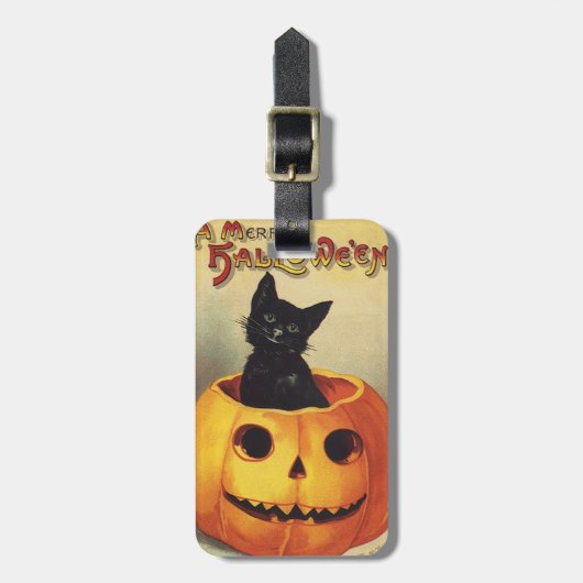 Étiquette À Bagage Une joyeuse Halloween par Ellen Clapsaddle, Chat V (Devant Vertical)