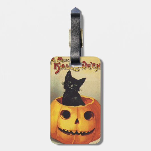 Étiquette À Bagage Une joyeuse Halloween par Ellen Clapsaddle, Chat V (Dos Vertical)