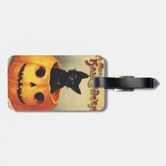 Étiquette À Bagage Une joyeuse Halloween par Ellen Clapsaddle, Chat V (Dos horizontal)