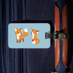 Étiquette À Bagage Une paire de mignons petits Fox sur bleu