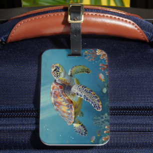Étiquette À Bagage Une Tortue de Mer et des Rayons de Soleil dans l'O