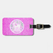Étiquette À Bagage Unicorn Parties scintillant rose Nom personnalisé (Devant horizontal)